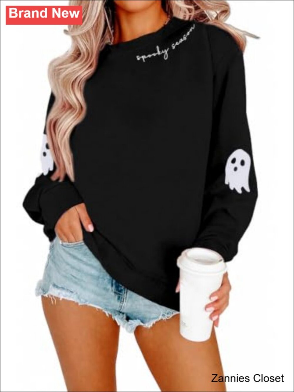 👻 HEBBE Halloween Sweatshirt Women Spooky Season Ghost Pullover Crewneck